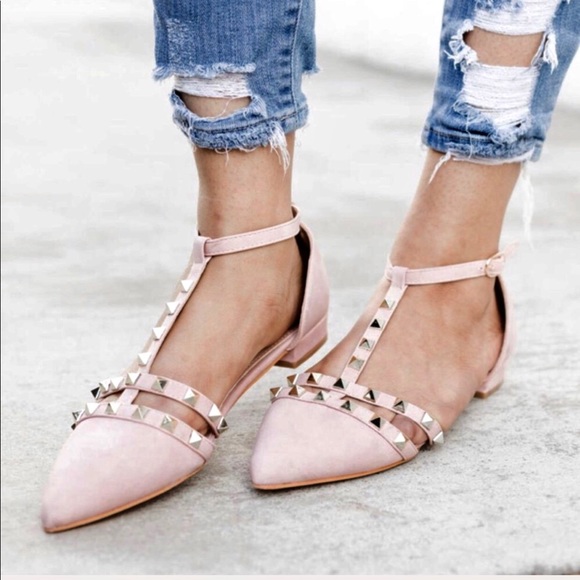 Blush Chic Studded T- Strap Flats - Picture 2 of 3